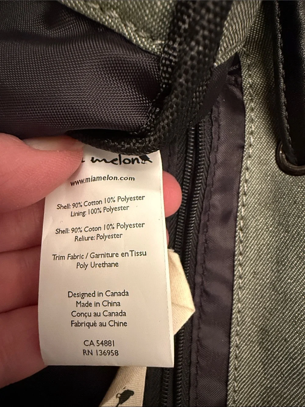 Mia Melon Sage Green Canvas Drawstring Backpack Travel Everyday Bag